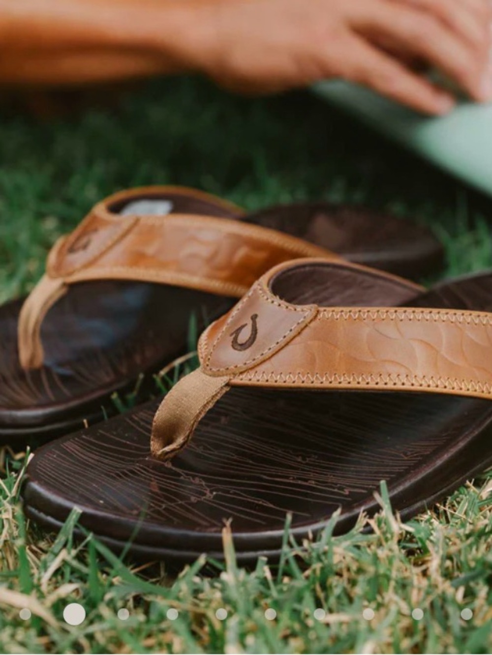 Olukai Men's Brown Leather-Trim Flip Flop Sandals Hikianalia